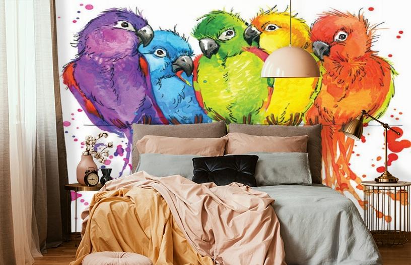 картинка 3D Фотообои «Яркие попугайчики» | интернет-магазин фотообоев ARTDECO