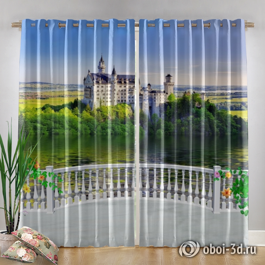 картинка Фотошторы «Балкон с видом на замок» | интернет-магазин фотообоев ARTDECO