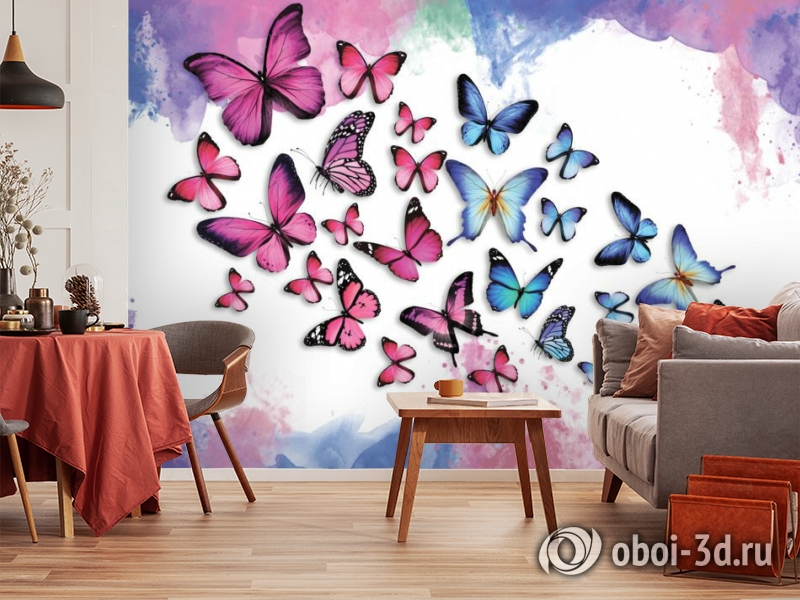 картинка 3D Фотообои «Красочные бабочки» | интернет-магазин фотообоев ARTDECO