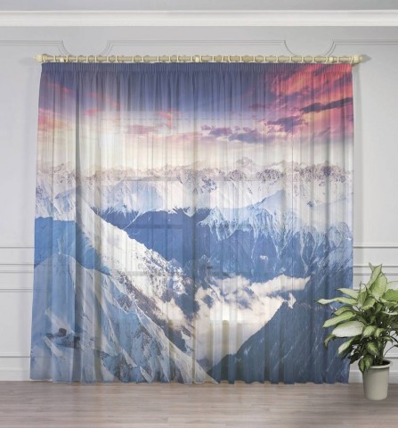 картинка 3D Тюль на окна "Рассвет в горах" | интернет-магазин фотообоев ARTDECO