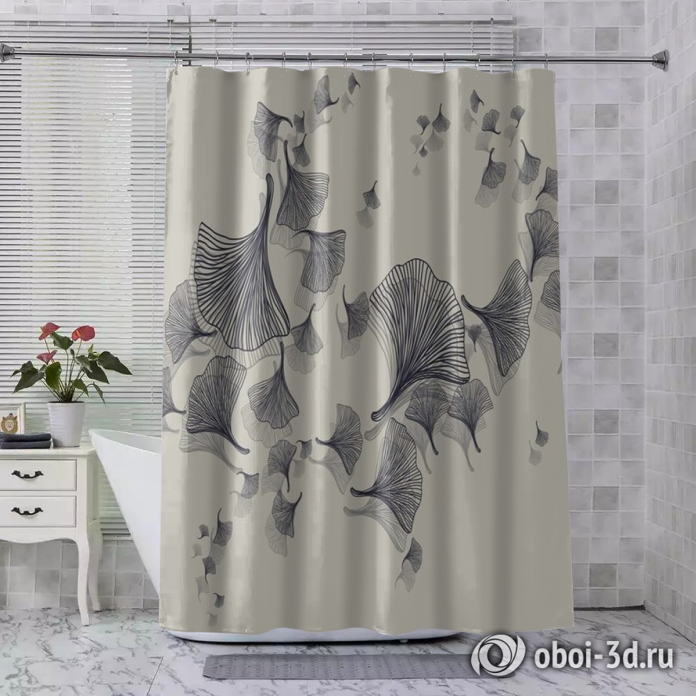 картинка Шторы для ванной «Круговорот из цветочных зонтиков на дымчатом фоне» | интернет-магазин фотообоев ARTDECO
