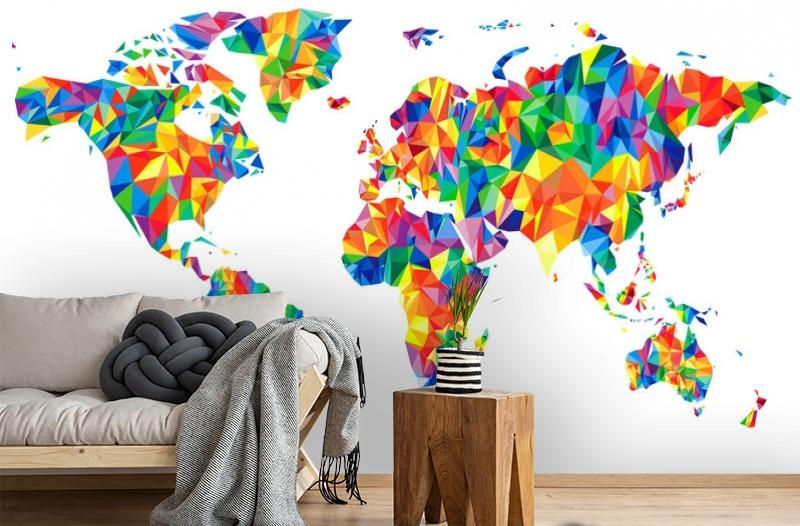 картинка 3D Фотообои «Полигональная карта мира» | интернет-магазин фотообоев ARTDECO