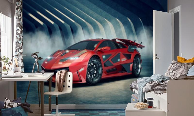 Картинка 3D Фотообои «Футуристичный красный автомобиль» | интернет-магазин ELEGANT HOME DECOR