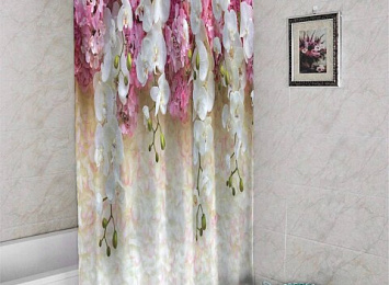 3D фото занавеска для ванной «Ниспадающие орхидеи»
