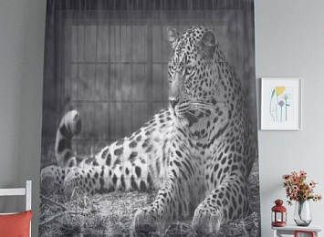 3D тюль "Черно белый леопард"