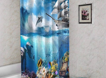 3D занавеска для ванны «Сокровища под кораблем»