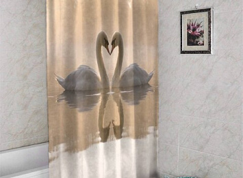 3D штора в ванную «Влюбленные лебеди»