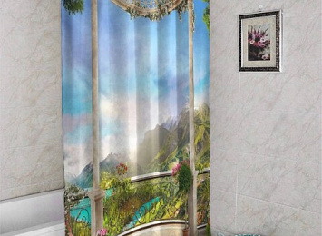 3D шторка для ванной «Рассвет в горной долине»