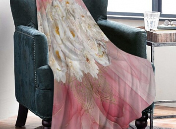 3D Плед «Роскошные пионы на розовом мраморе»