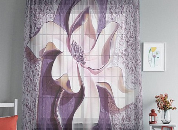 Фототюль Роскошный барельеф "Фиолетовые магнолии на рельефном фоне"