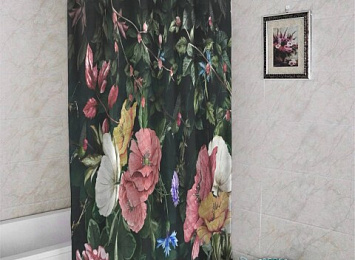 3D фотоштора для ванной «Колибри в цветущем саду»