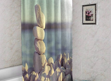 3D фото занавеска для ванной «Камни на берегу»