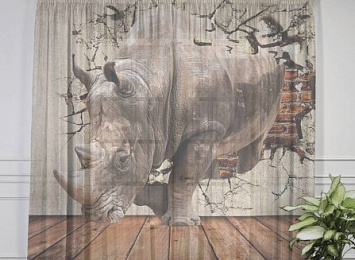3D фототюль "Носорог сквозь стену"