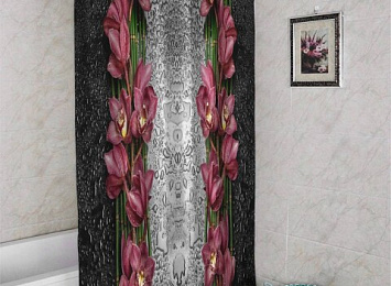 3D занавеска в ванную комнату «Орхидеи в росе»