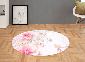 3D Ковер «Розовые фарфоровые цветы с жемчужинами»