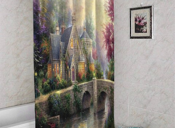3D занавеска в ванную комнату «Сказочный домик»