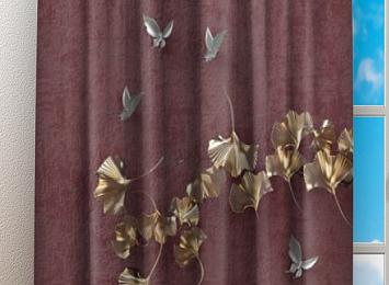 Фотошторы «Серебрянные птички над золотыми зонтиками»