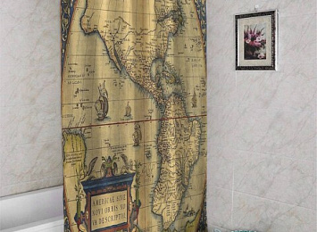 3D занавеска в ванную комнату «Старая карта Америки»