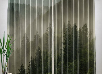 Фотошторы «Туманный закат в лесу»