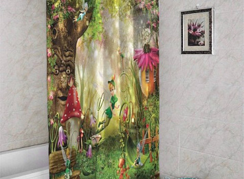 3D штора в ванную «Феечки в сказочном лесу»