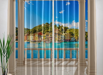 Фотошторы «Балкон с видом на средиземноморский город»