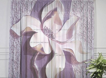 Фототюль Роскошный барельеф "Фиолетовые магнолии на рельефном фоне"