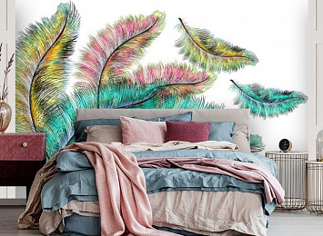 3D Фотообои «Радужные перья»