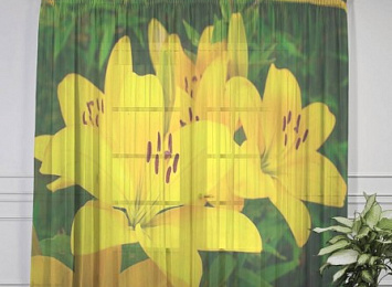 3D Тюль "Яркие желтые лилии"