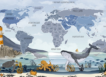 Фотообои «Карта с морскими животными»