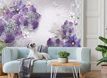 3D Фотообои «Ювелирные фиолетовые цветы»