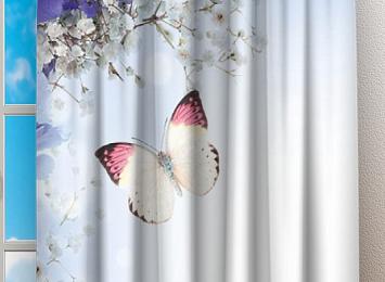 Фотошторы «Бабочки под нежными цветами»
