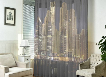 3D Тюль на окна "Пристань у небоскребов"