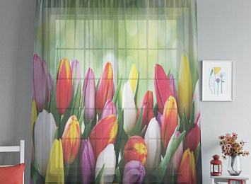 3D тюль "Разноцветные тюльпаны"