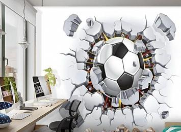 3D Фотообои «Мяч разламывает стену»