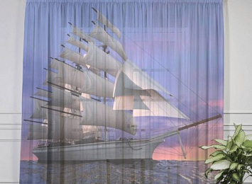3D Тюль на окна "Парусный корабль на закате"