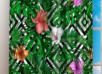 Фотошторы «Листья папоротника с цветами»