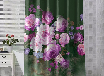 Шторы для ванной «Цветы в стиле барокко лилового оттенка»