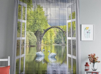 3D фототюль "Вид на озеро с лебедями"