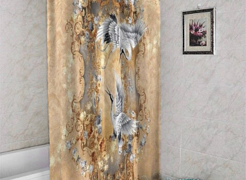 3D шторка для ванной «Танцующие журавли»