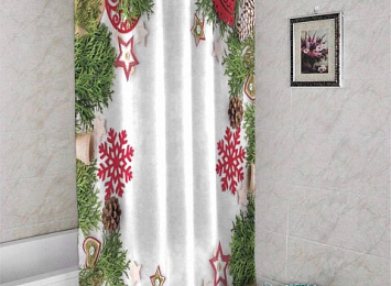 3D штора в ванную «Рождественская композиция»