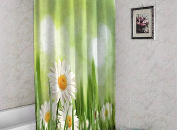 3D шторка для ванной «Ромашки в траве»