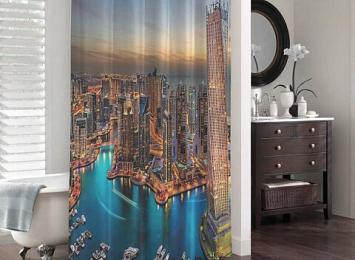 3D штора для ванной «Ночной Дубай»