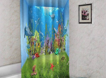 3D штора в ванную «Газон под водой»
