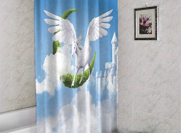 3D шторка для ванны «Пегас над облаками»
