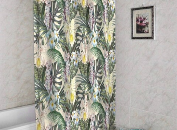 Штора для ванной «Какаду в цветущих тропиках»