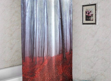 3D штора в ванную комнату «Осенний лес в тумане»
