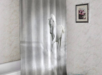 3D шторка для ванны «Белый конь бегущий по воде»