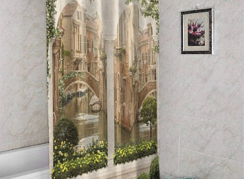 3D занавеска в ванную комнату «Колонны с видом на канал»