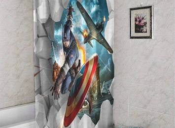 3D фото занавеска для ванной «Капитан Америка»
