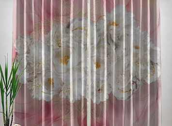 Фотошторы «Роскошные пионы на розовом мраморе»
